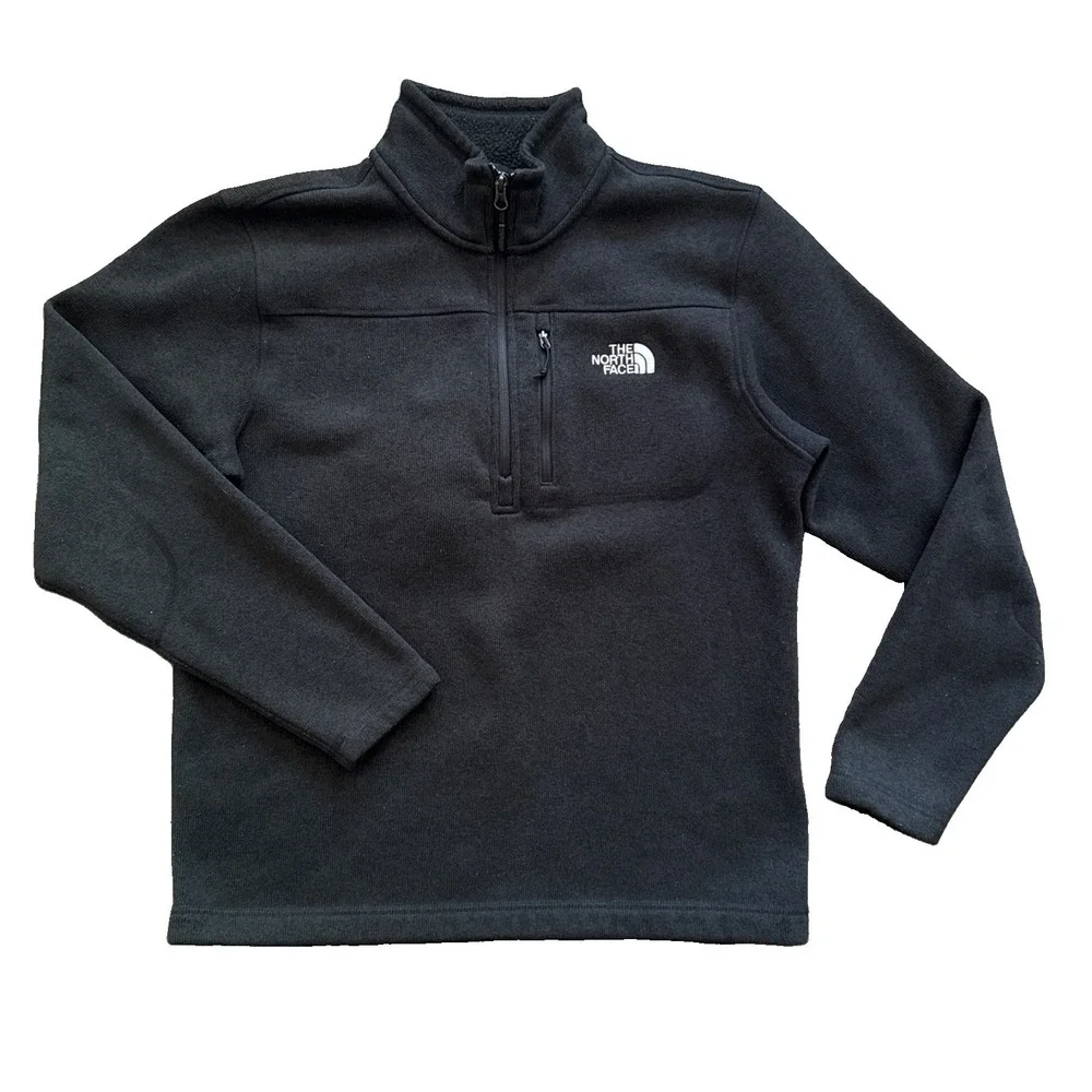 The North Face Quarter Zip Fleece Pullover Men Large Black Zip Chest Pocket